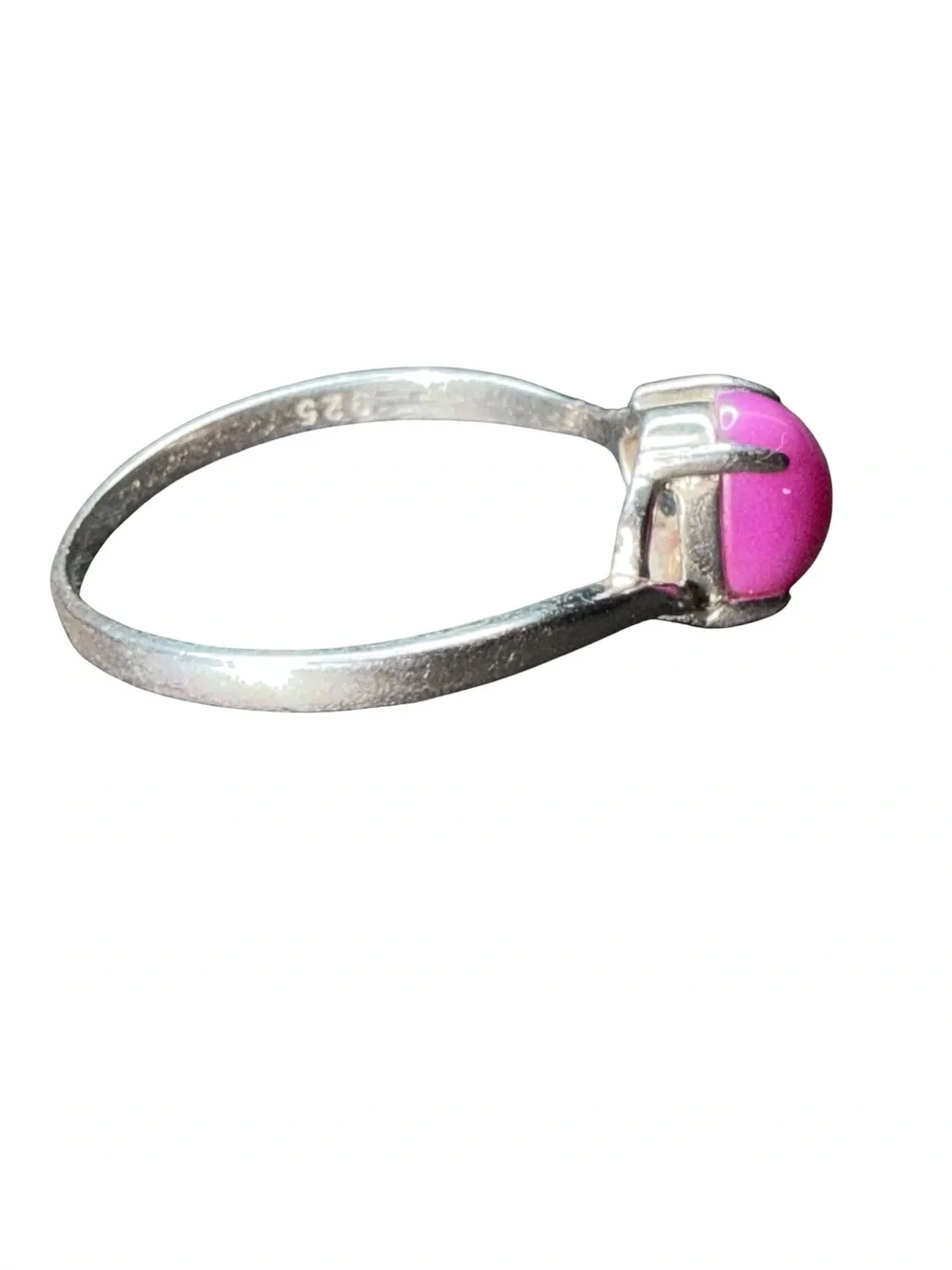 Sterling Silver Ring with Pink Cabochon Stone size 10